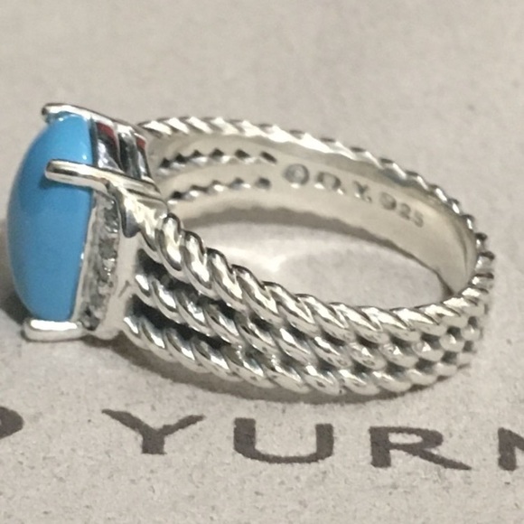 David Yurman Petite Wheaton 8x10mm Turquoise Sterling Silver  & Diamonds Size 6 - Picture 7 of 7